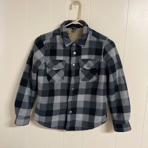 Eddie Bauer Boys Sherpa Plaid Shirt Jacket Black Size 8